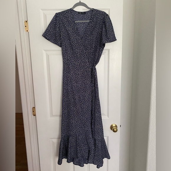 PrettyGarden Dresses & Skirts - Floral Navy Wrap Maxi Dress with Ruffle Hem